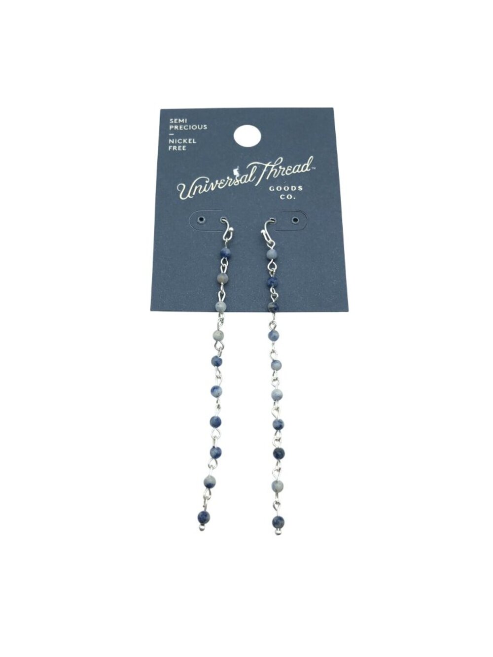 Universal Thread Earrings Dangle Beaded Semi-Precious Blue Silver Tone